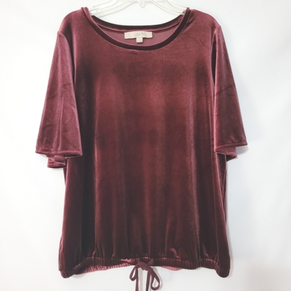 Ann Taylor LOFT Burgundy Velvet Drawstring Hem Top Ladies Medium M